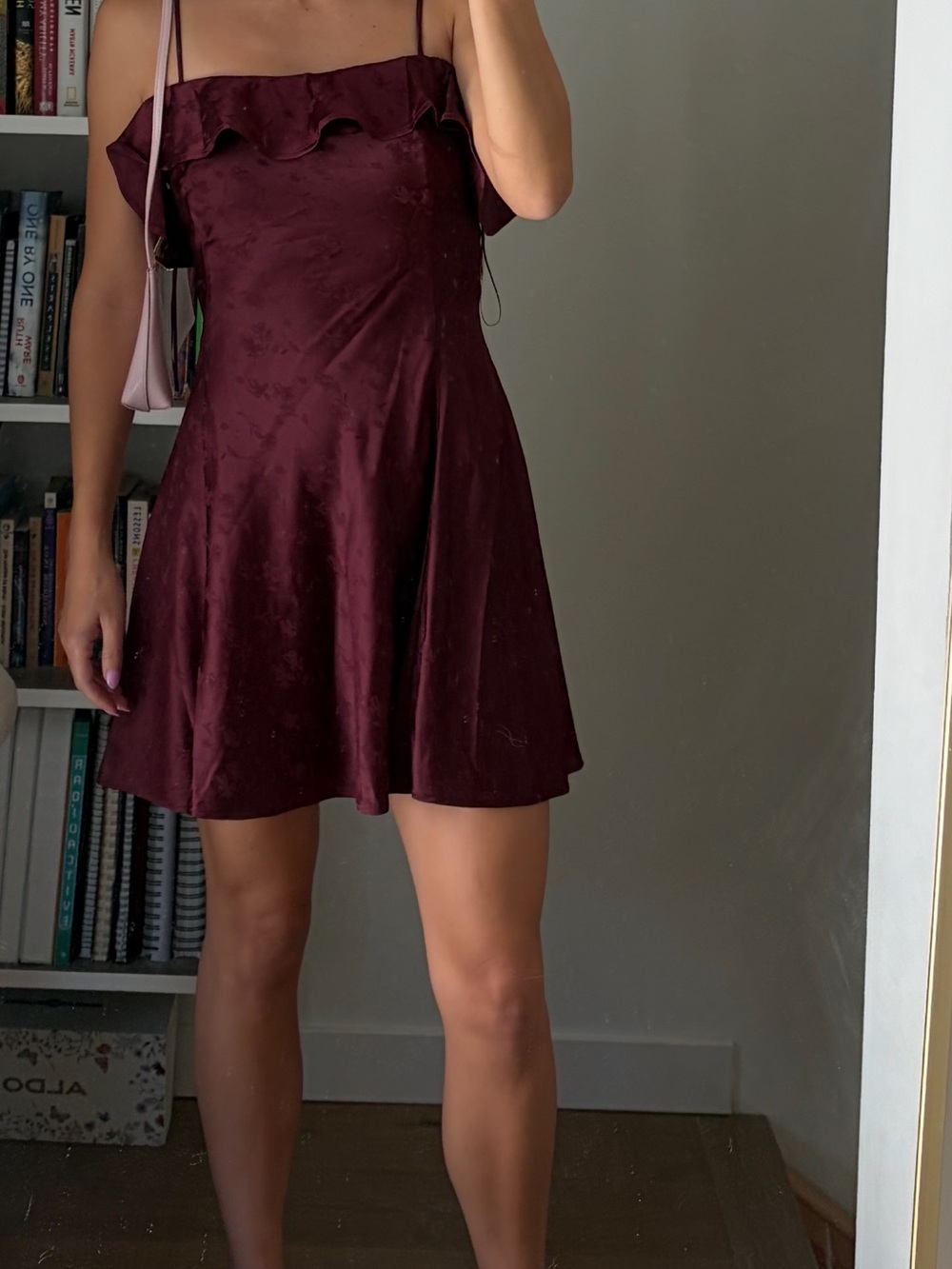 Nordstrom Burgundy Mini Dress with Ruffle Neckline